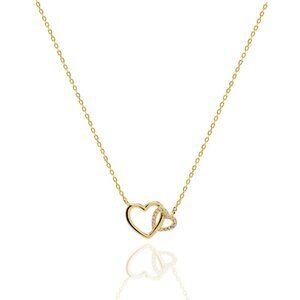 NWT Veronica Interlocking Heart Necklace // 14kt Gold Vermeil + CZ